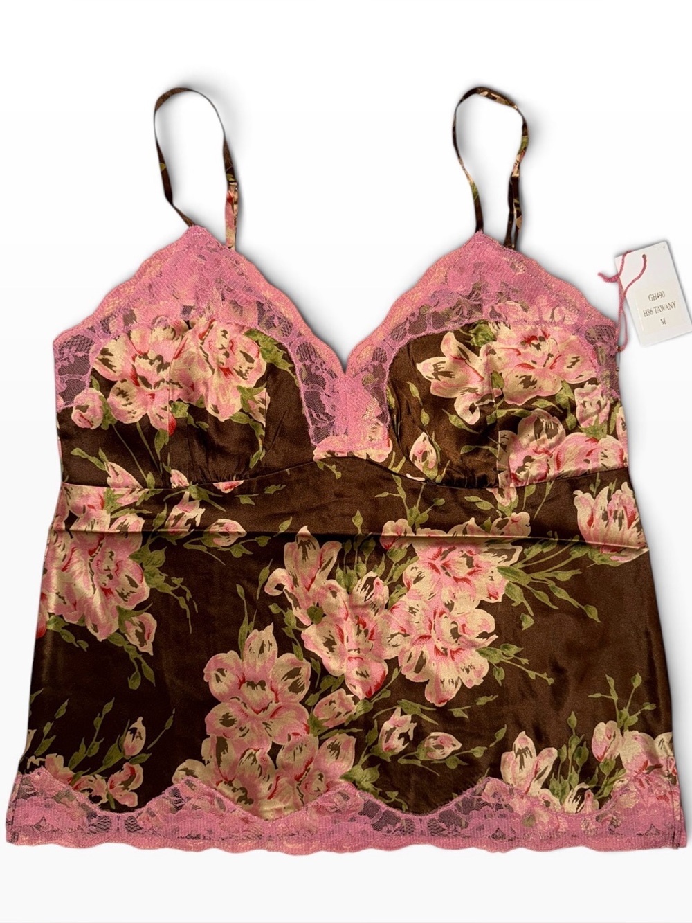Gold hawk 100% washable silk camisole medium tawany floral Y2K